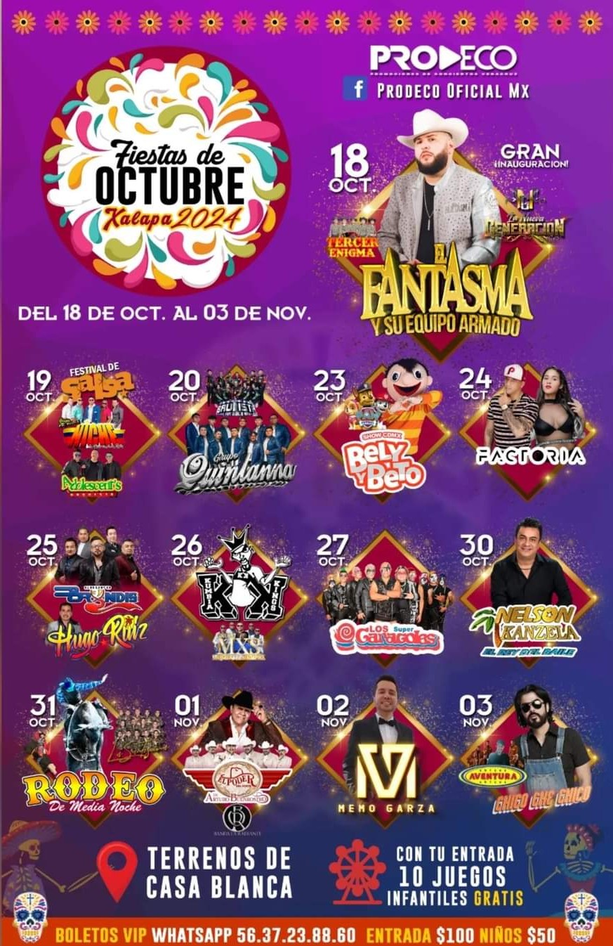 Cartelera Fiestas de Octubre Xalapa 2024