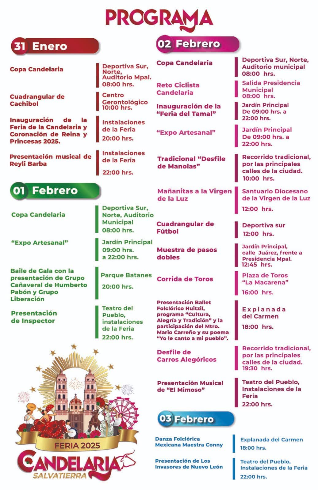 Programa Feria de la Candelaria Salvatierra 2025