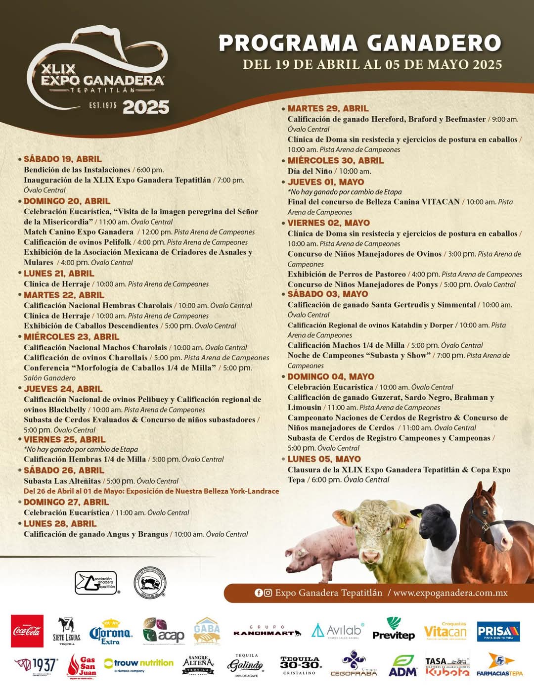 Programa Ganadero Expo Ganadera Tepatitlán 2025