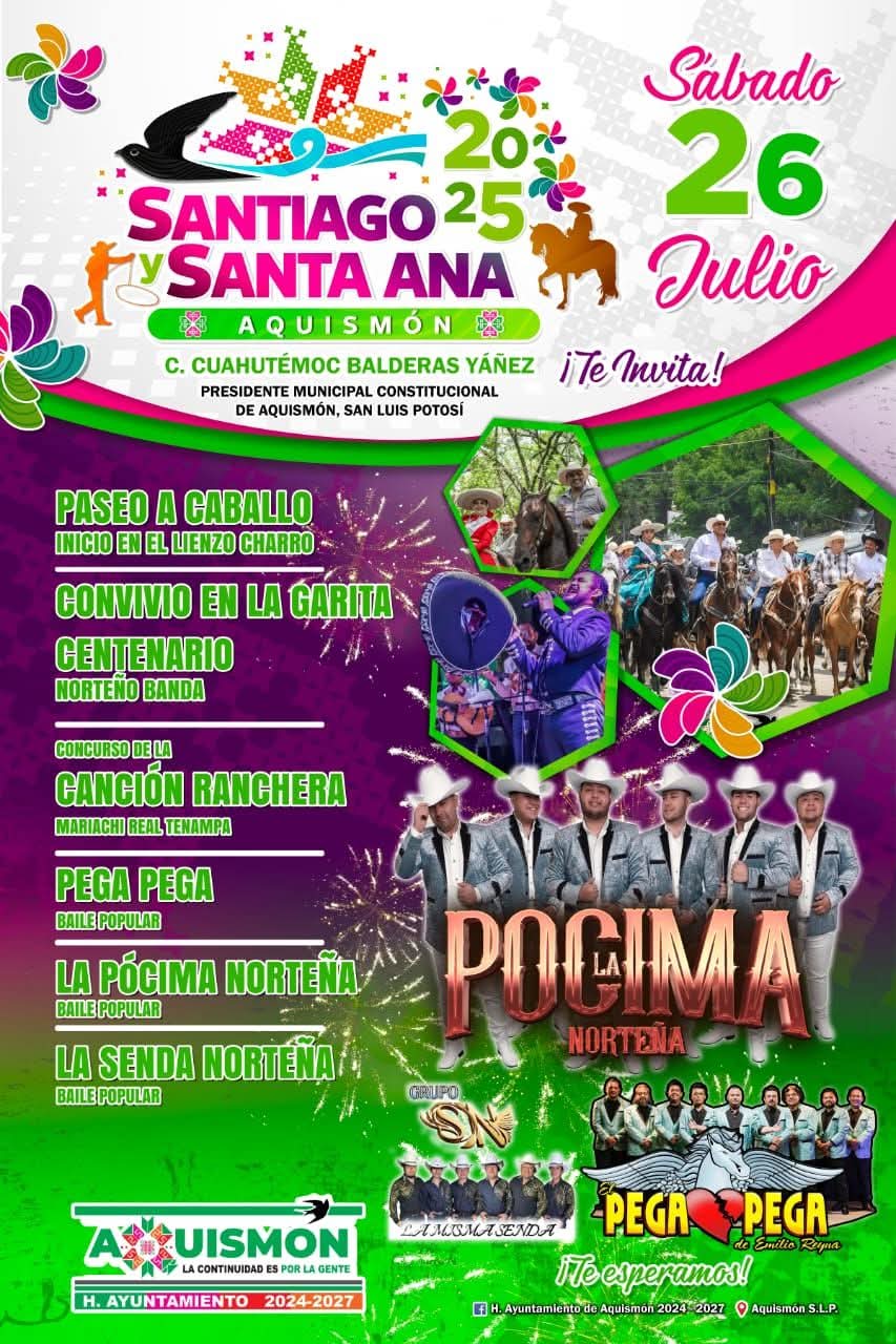 Programa Feria Santiago y Santa Ana Aquismón 2025