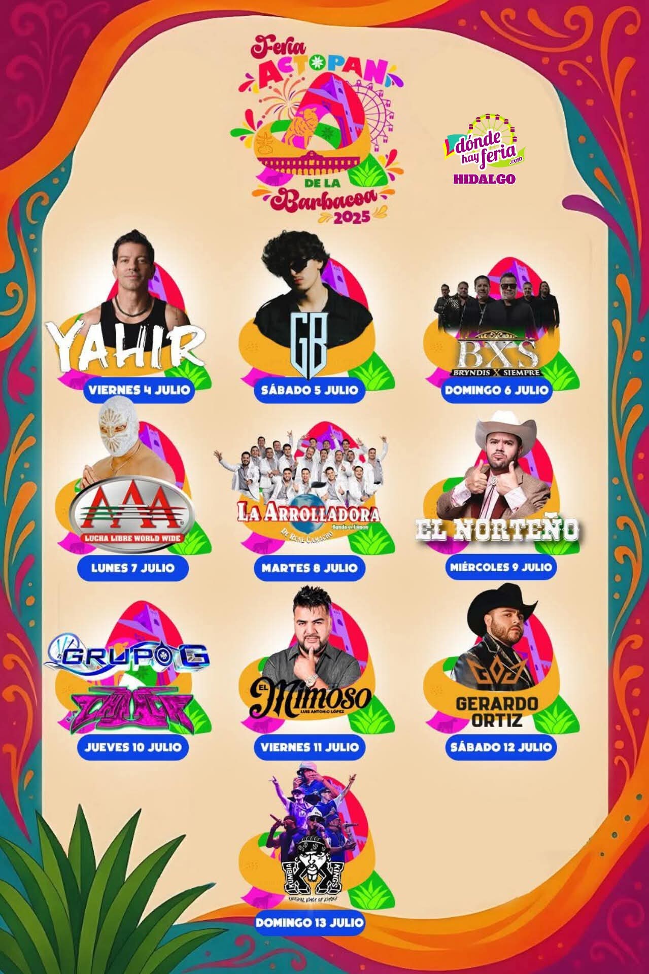 Cartelera artística Feria de la Barbacoa Actopan 2025