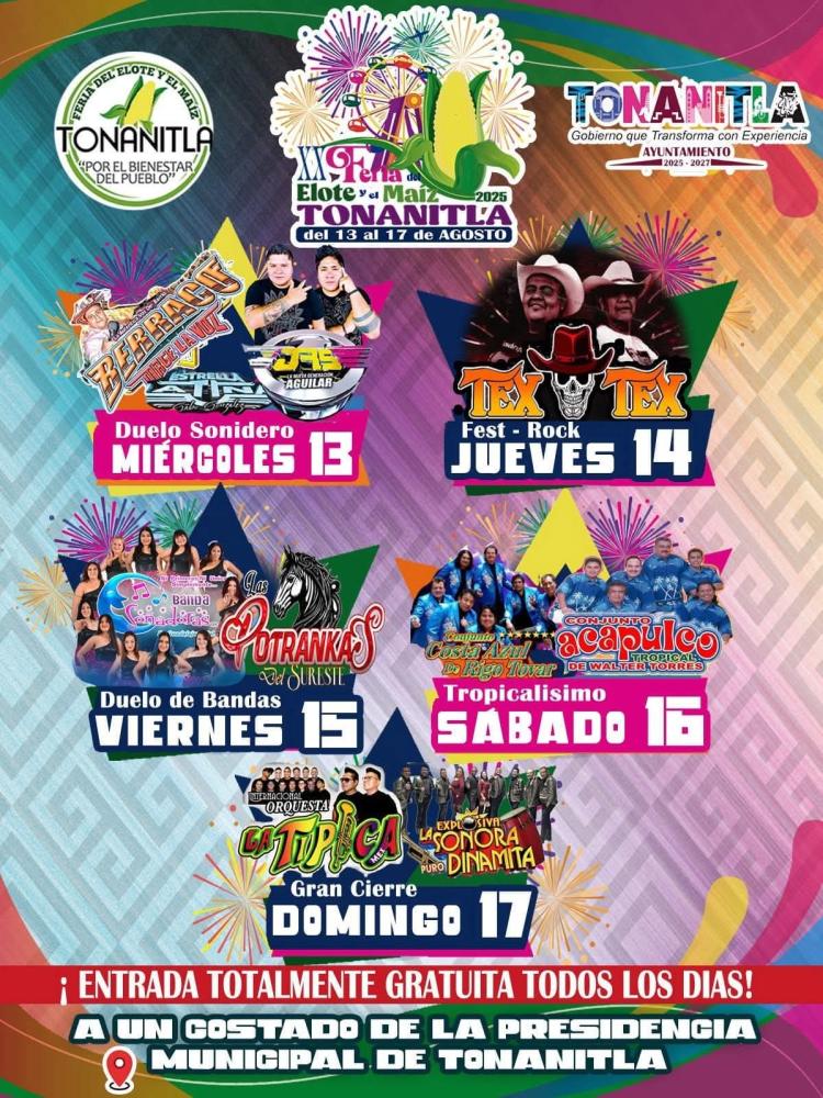 Cartelera artística - Feria del Elote y el Maíz Tonanitla 2025