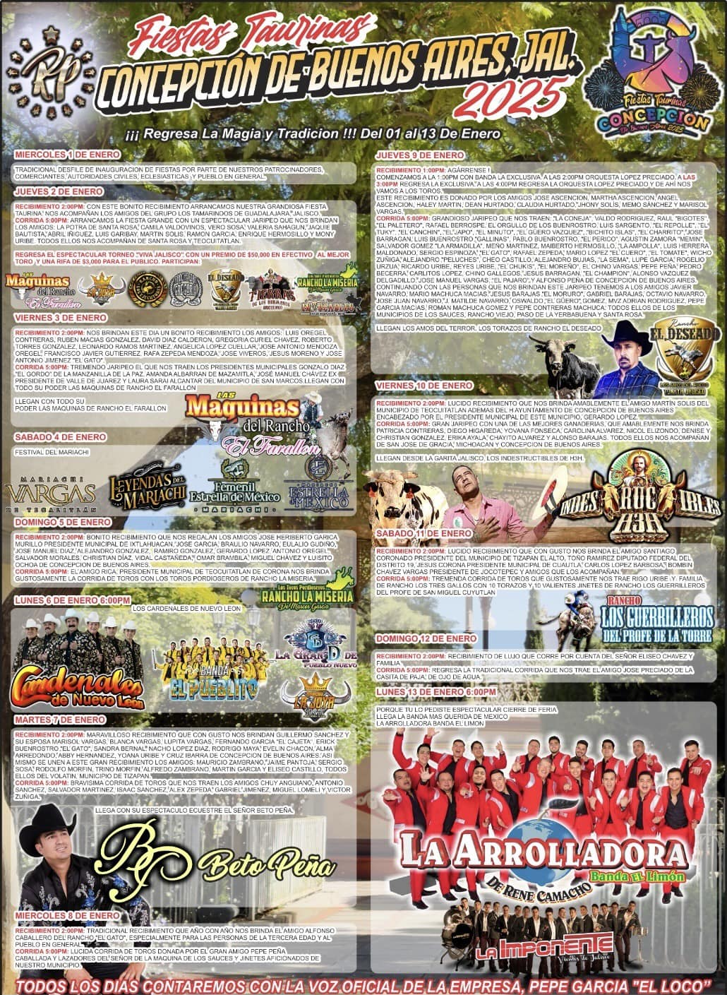 Programa general para las Fiestas Taurinas Concepción de Buenos Aires 2025
