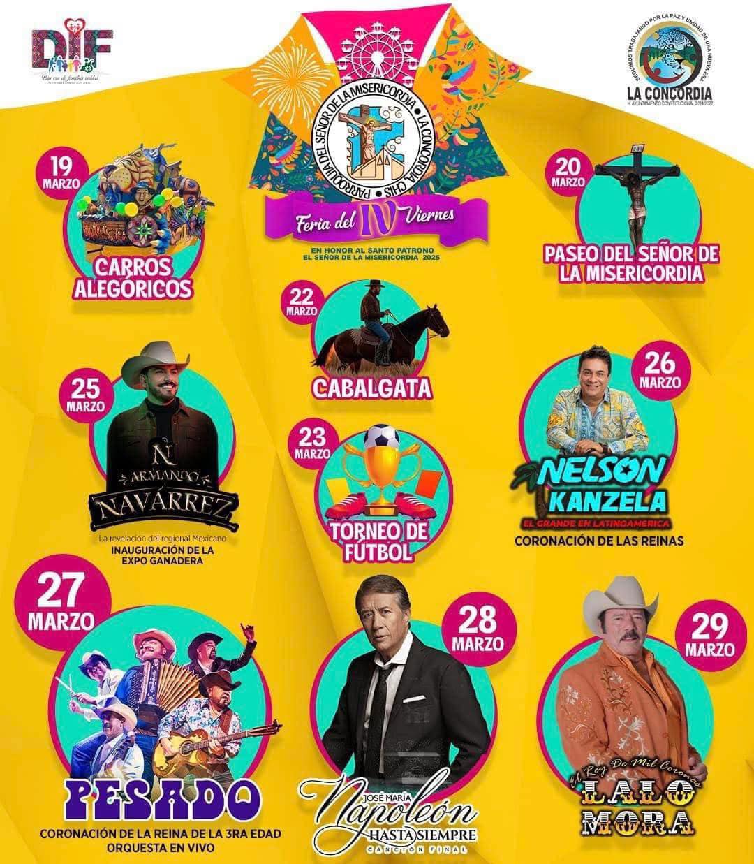 Cartelera estelar Feria del IV Viernes La Concordia 2025