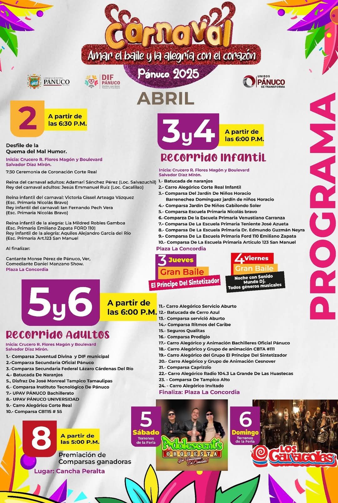Programa General del Carnaval Pánuco 2025