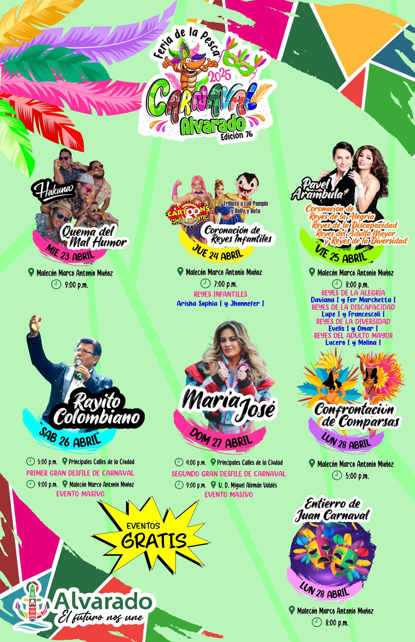 Elenco estelar Carnaval y Feria de la Pesca Alvarado 2025