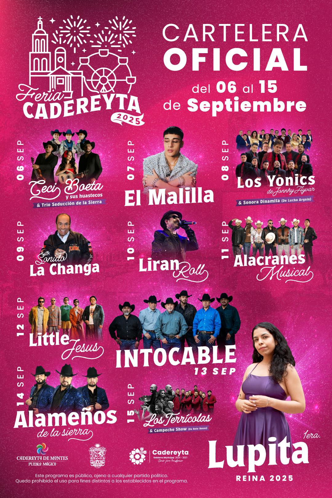 Cartelera artística - Feria Cadereyta Querétaro 2025