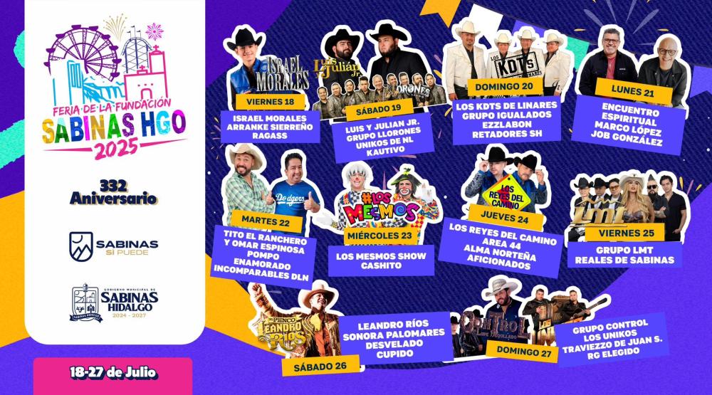 Cartelera Feria Sabinas Hidalgo 2025
