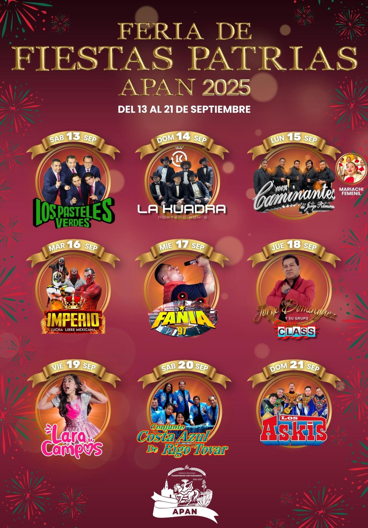 Cartelera artística - Fiestas Patrias Apan 2025