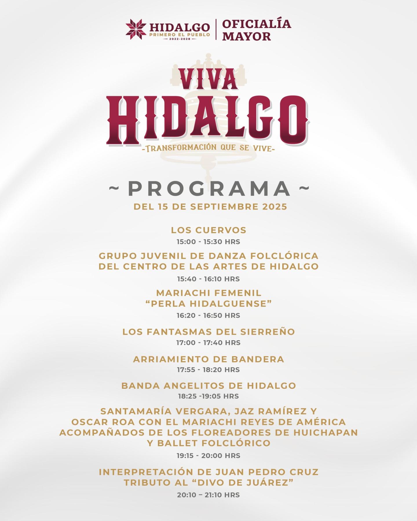 Programa Grito de Independencia 2025 en Pachuca