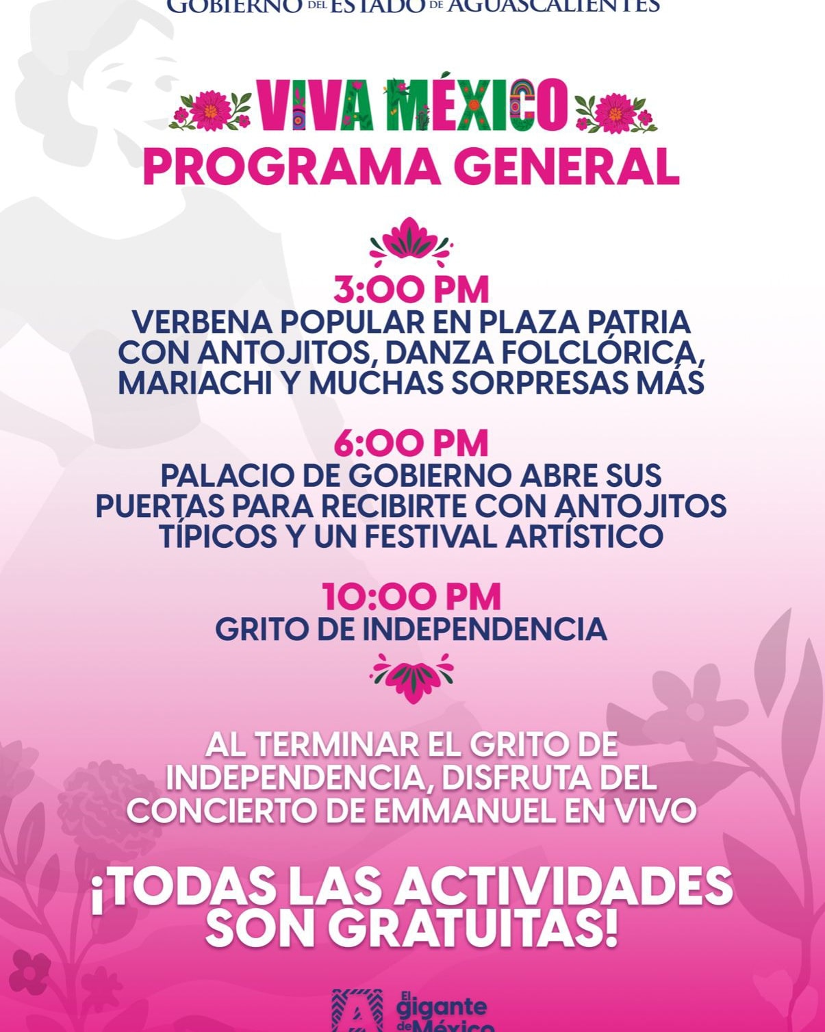 Programa general de actividades, Grito de Independencia 2025 en Aguascalientes
