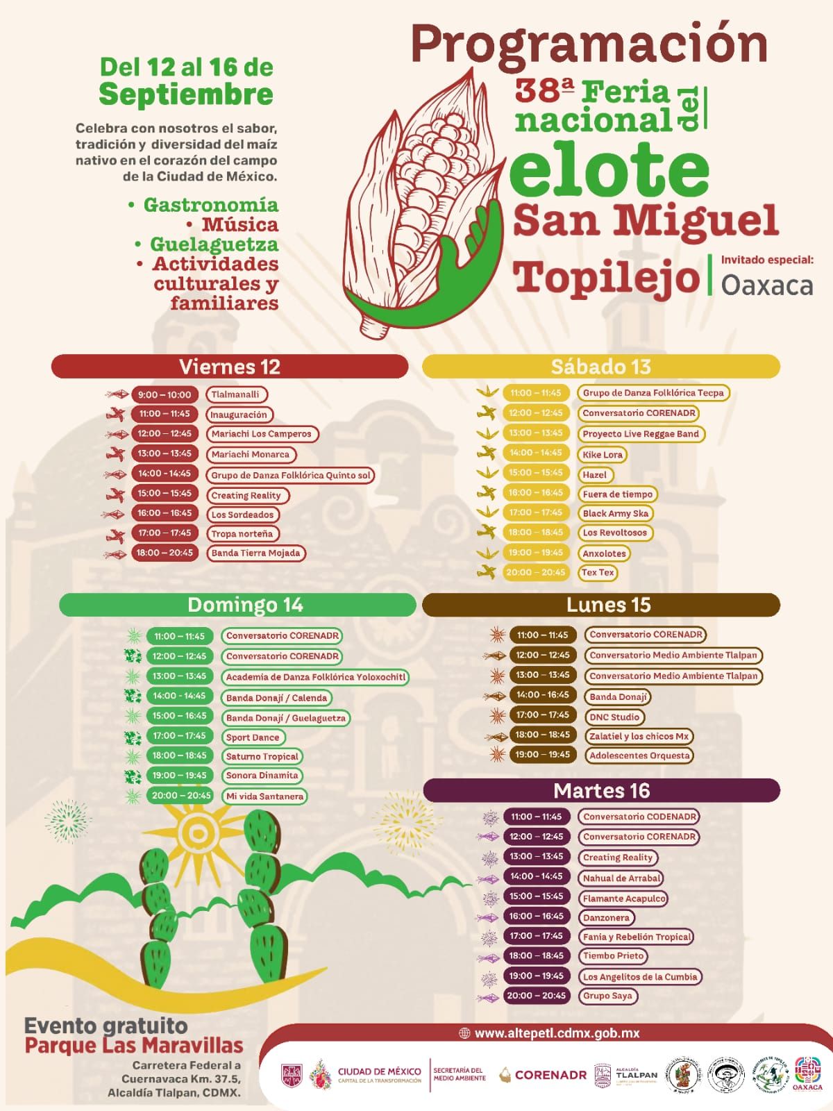 Elenco Feria Nacional del Elote San Miguel Topilejo 2025