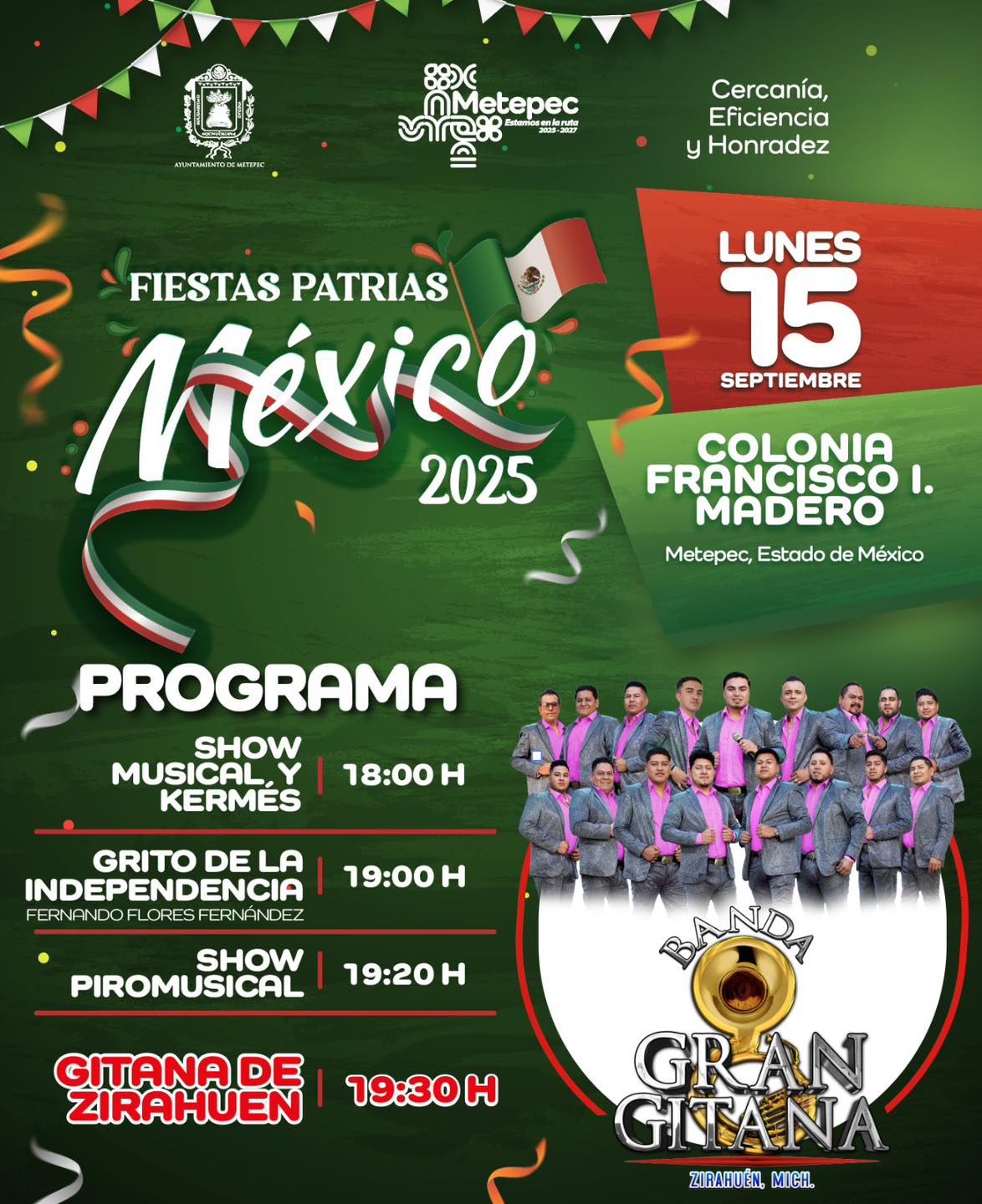 Grito de Independencia 2025 en Metepec