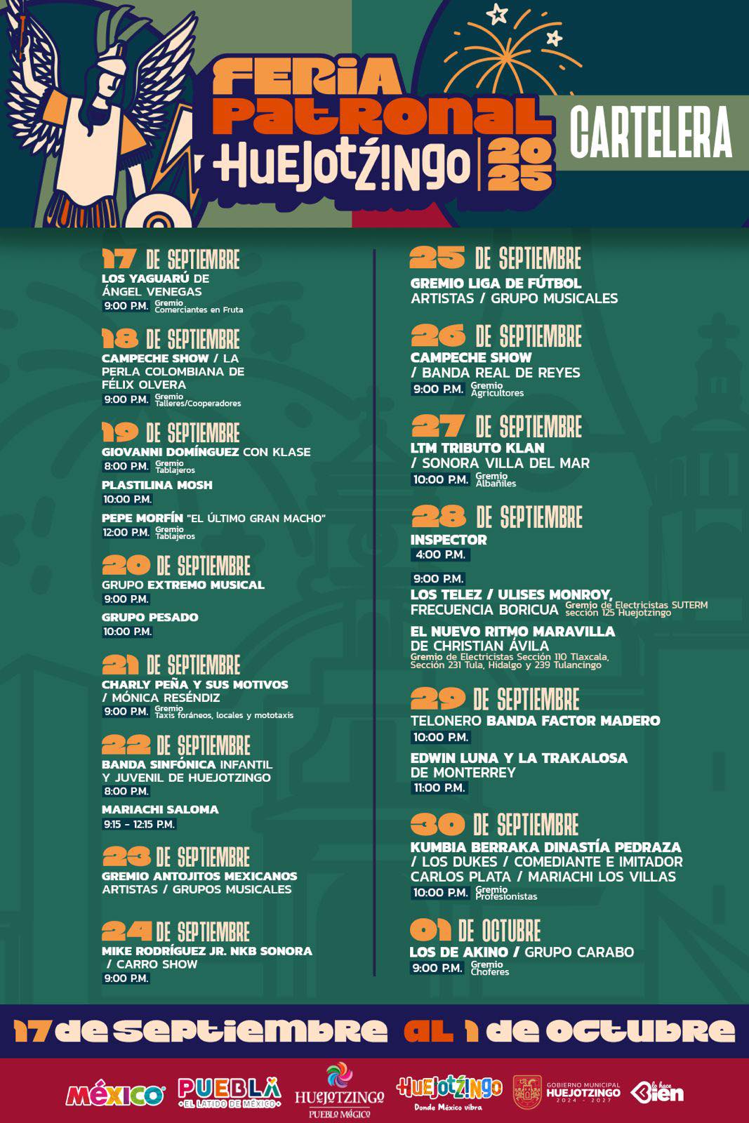Programa completo Feria Patronal Huejotzingo 2025 