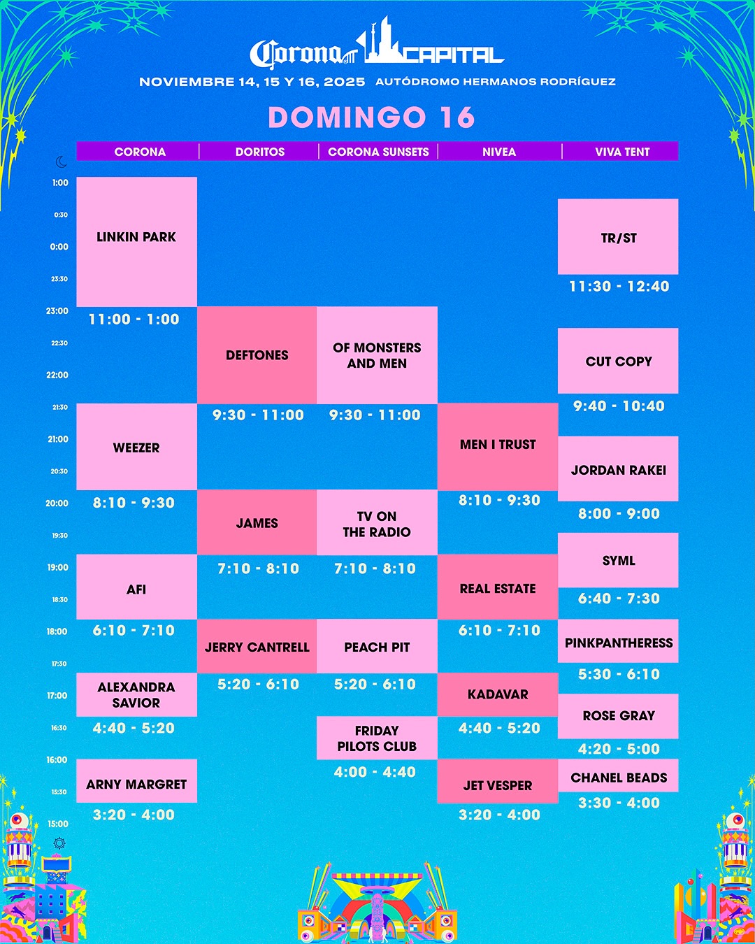 Horarios Viernes 16 - Corona Capital 2025