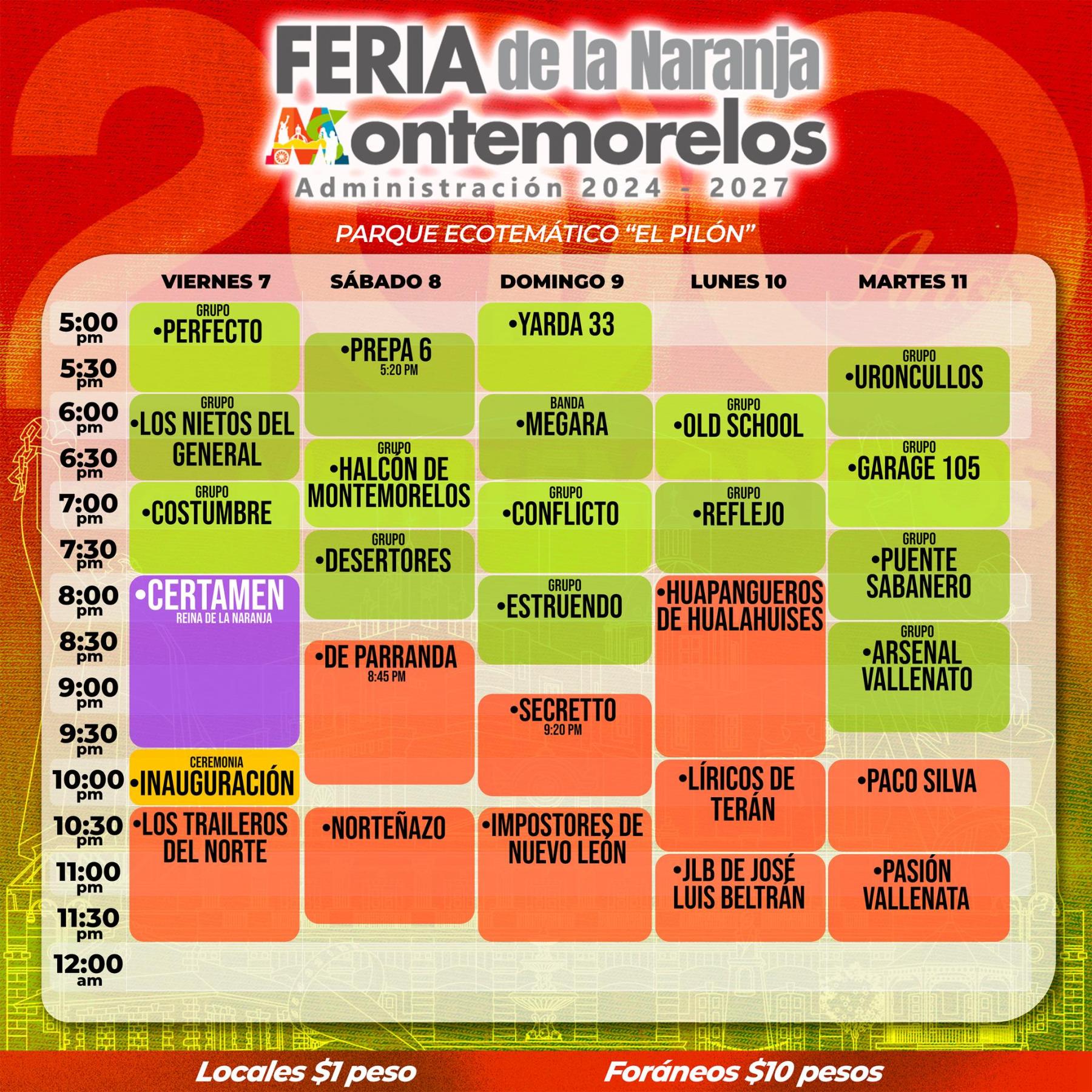 Horarios Primera Semana Feria de la Naraja Montemorelos 2025