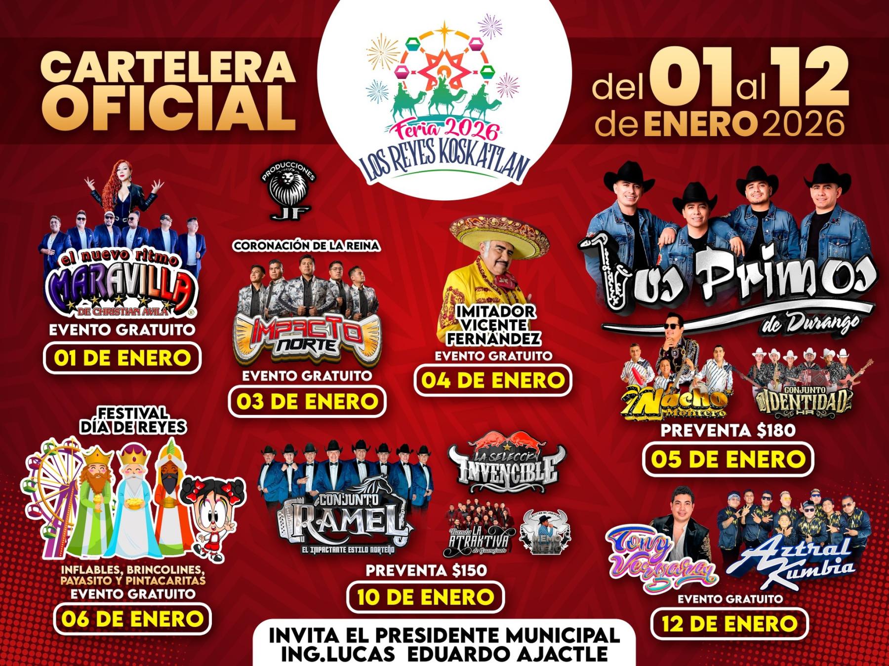 Cartelera Feria Los Reyes Koskatlan 2026