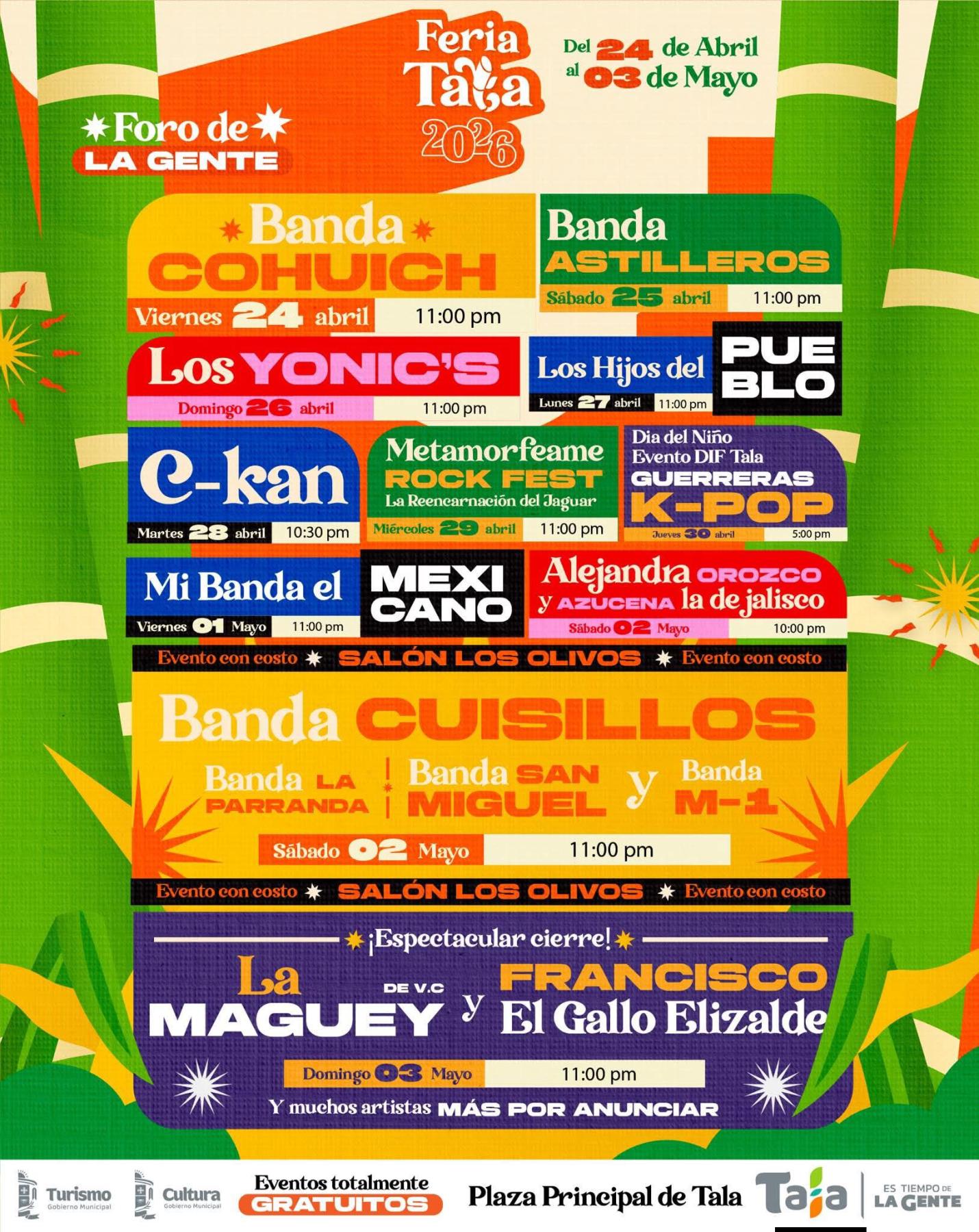 Cartelera Artística Feria de la Caña Tala 2026