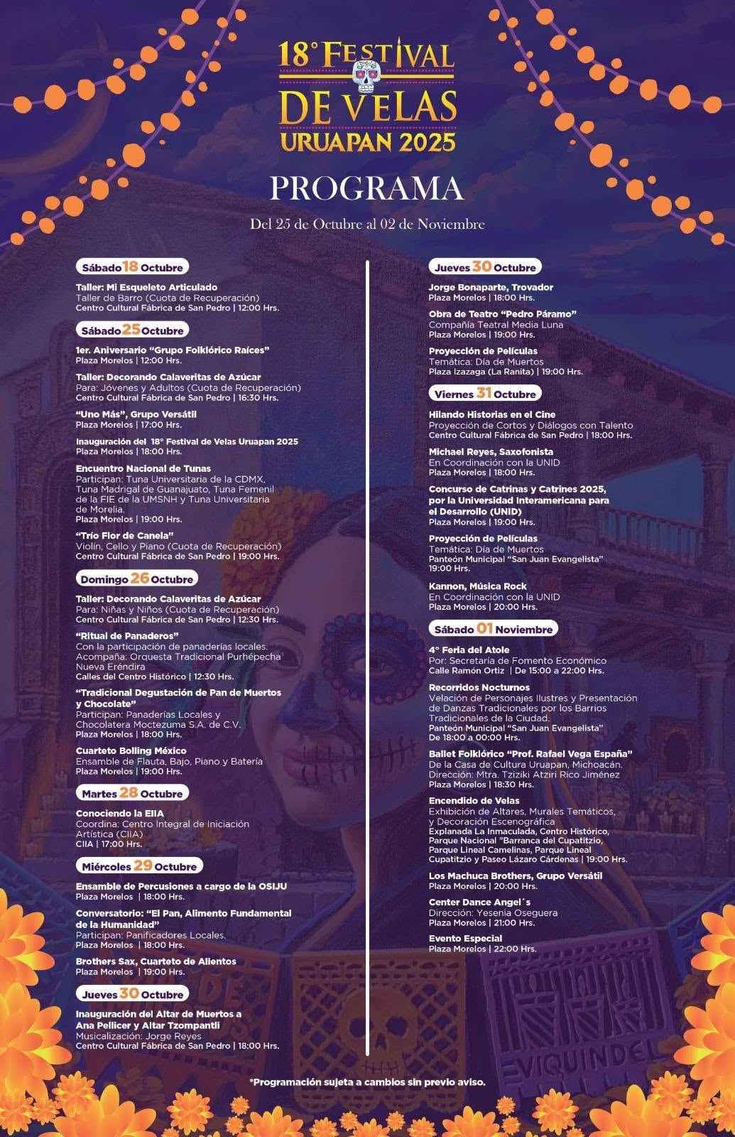 Programa Festival de Velas de Uruapan 2025
