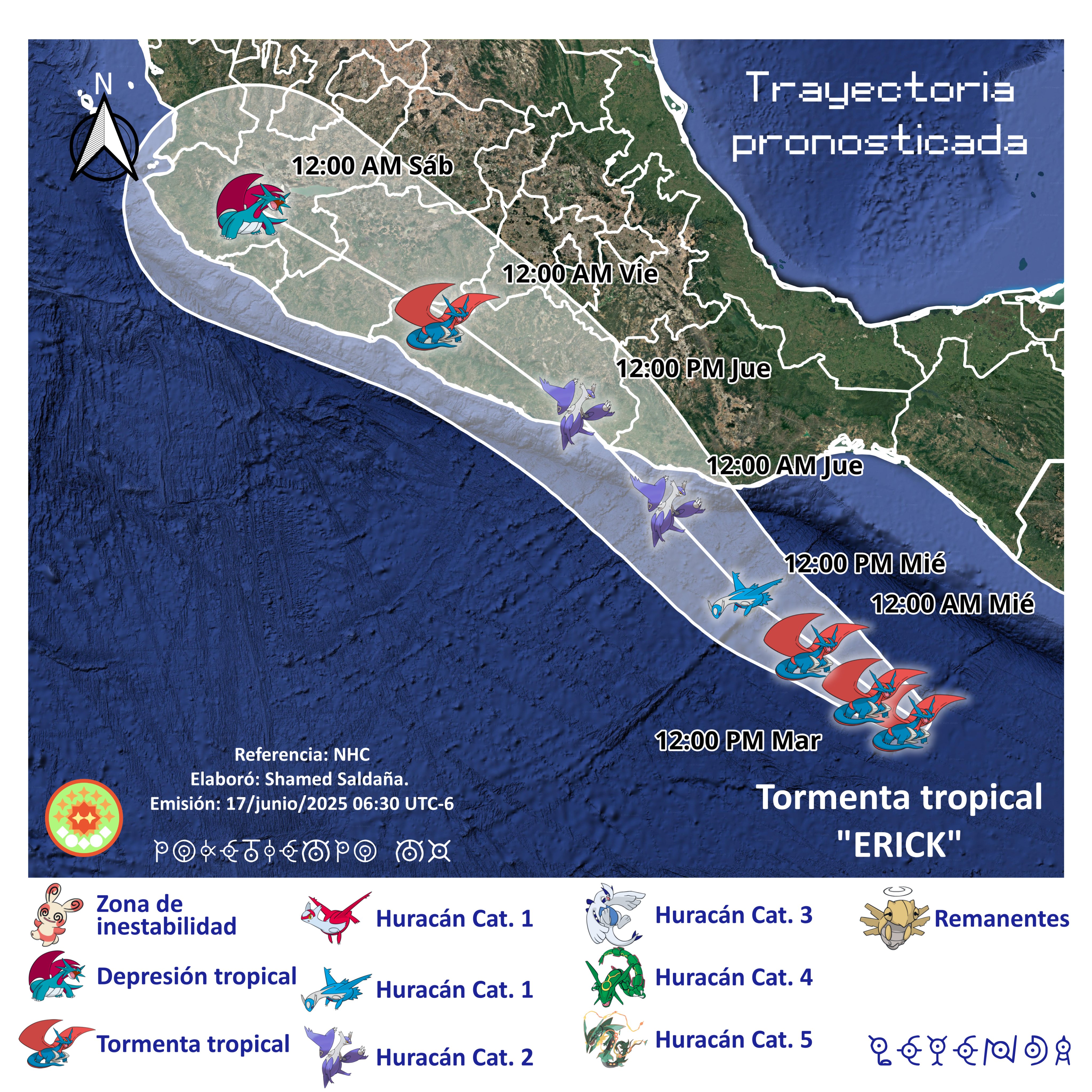 Trayectoria pronosticada del Huracán Erick