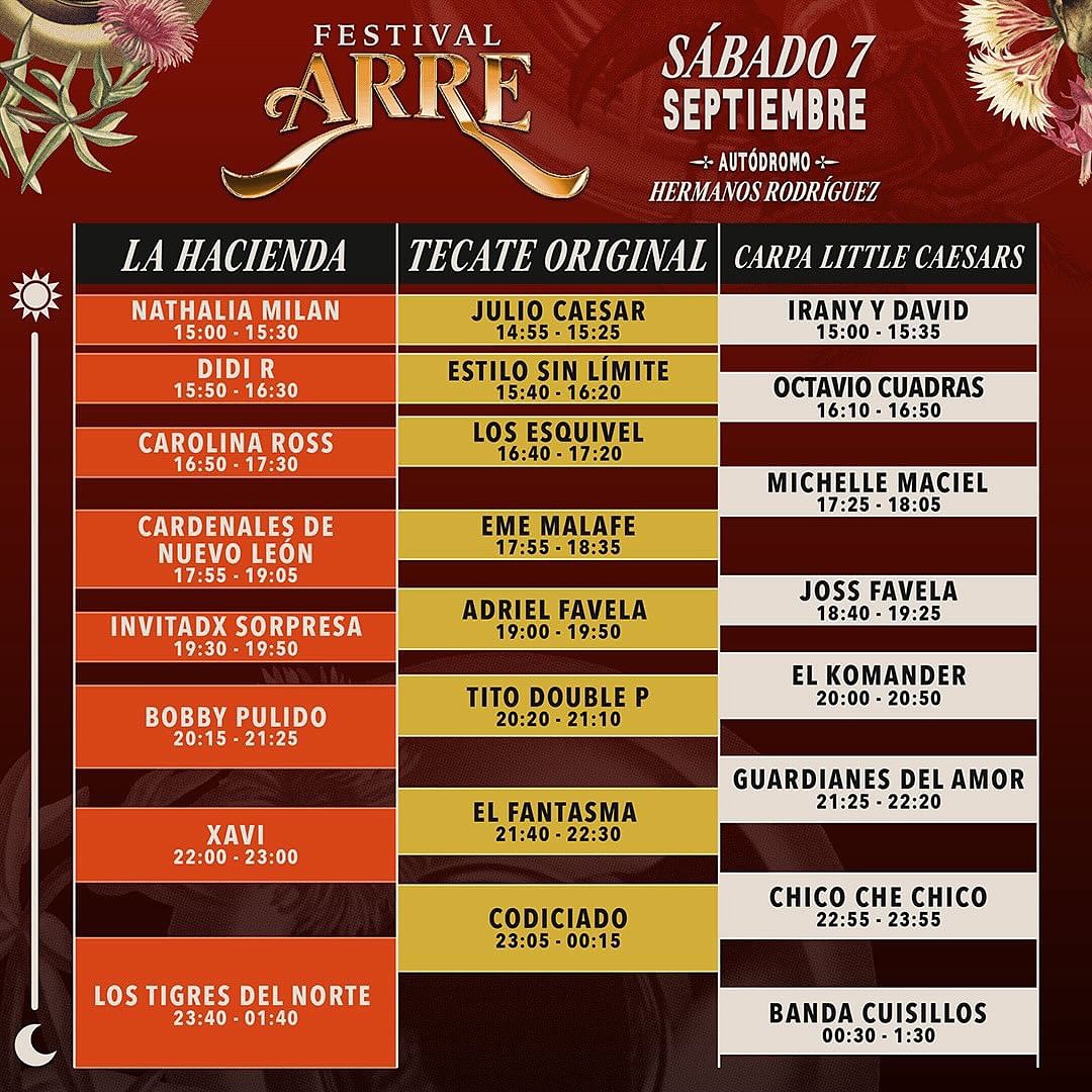 Horarios Sábado 7 septiembre - Arre 2024