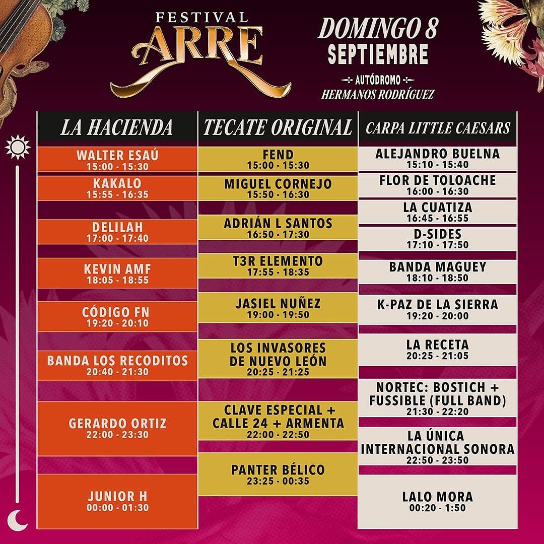 Horarios Domingo 8 Septiembre, Arre 2024