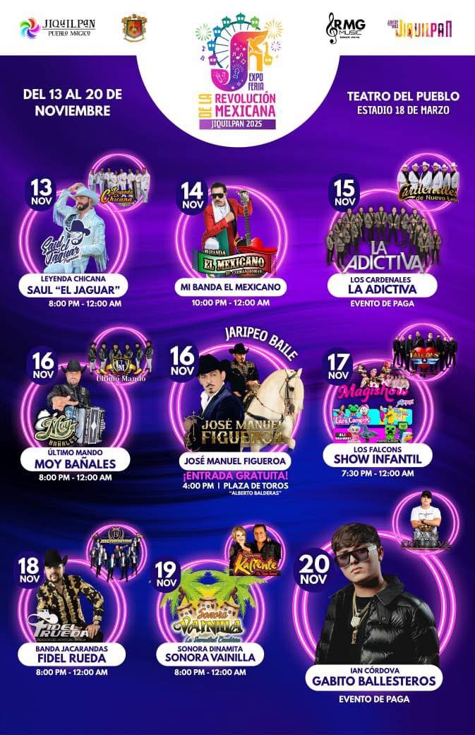Cartelera artística - Feria de la Revolución Mexicana Jiquilpan 2025