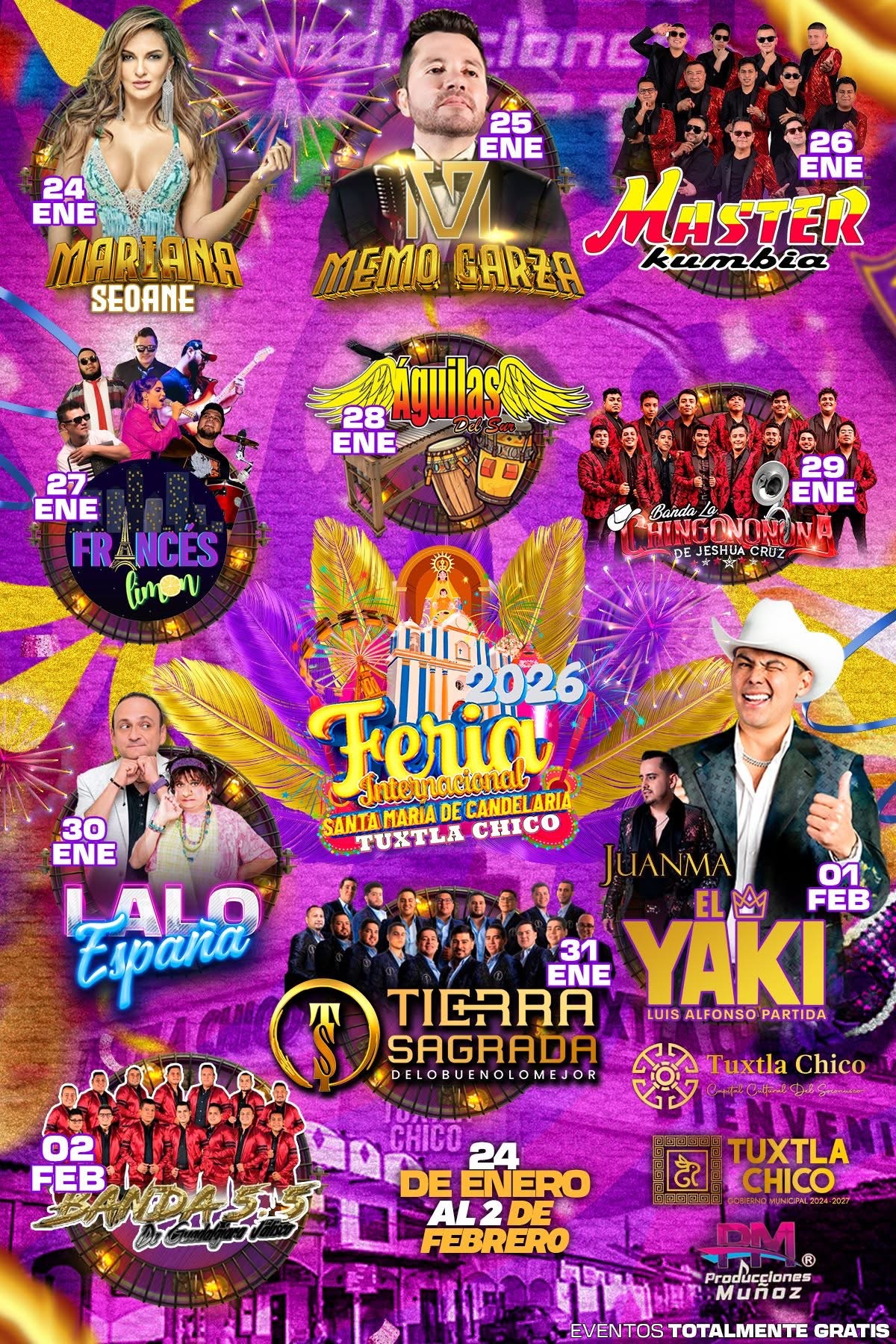 Cartelera artística Feria de la Candelaria Tuxtla Chico 2026