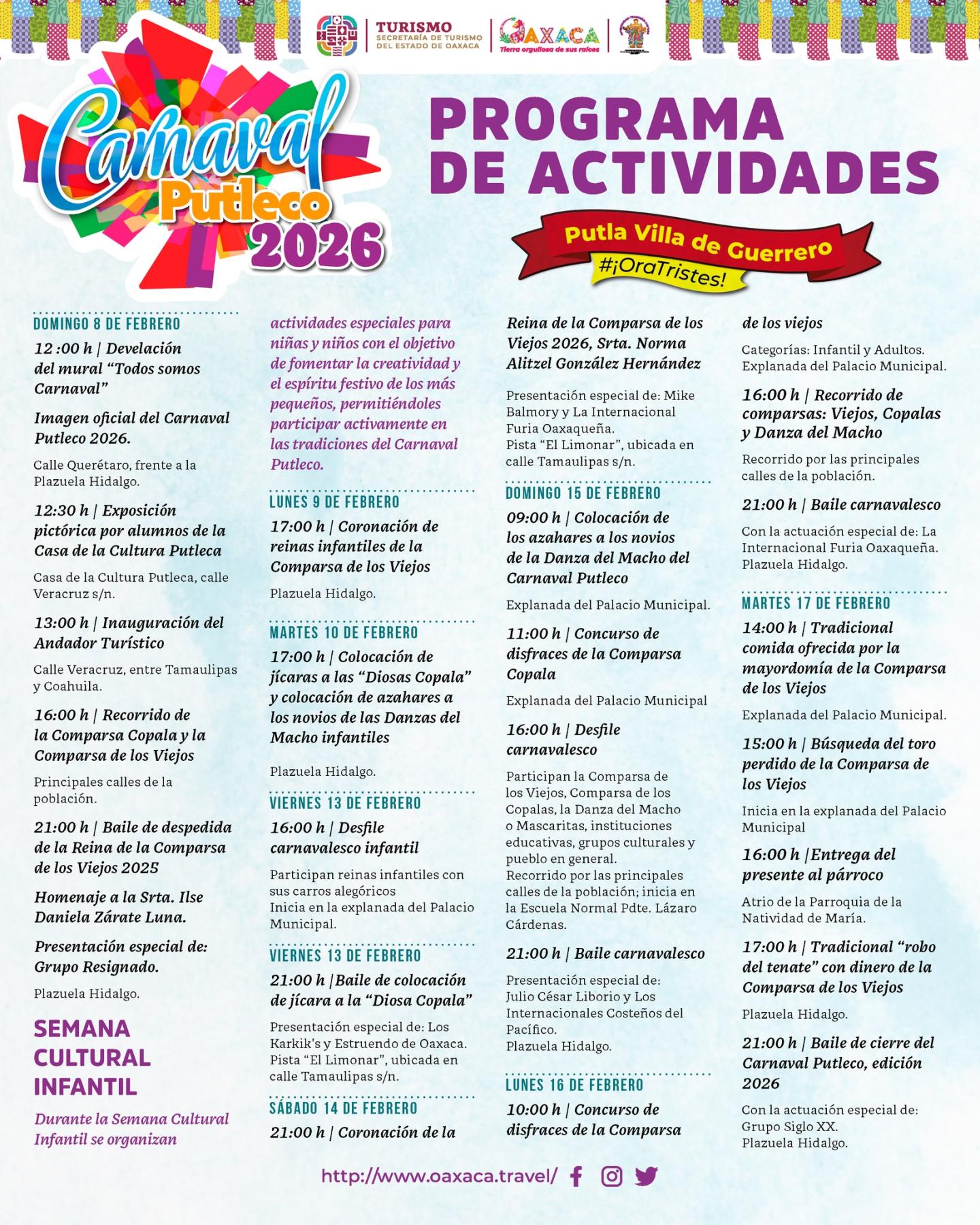 Programa Carnaval Putla Villa de Guerrero 2026