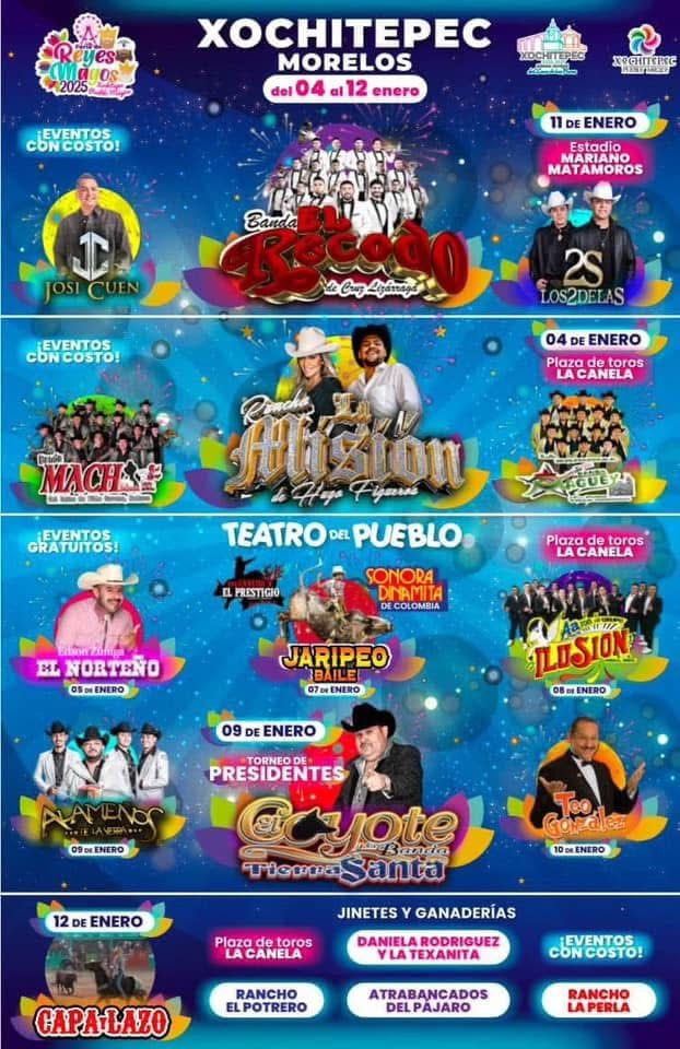 Cartelera, Feria de Reyes Magos Xochitepec 2025