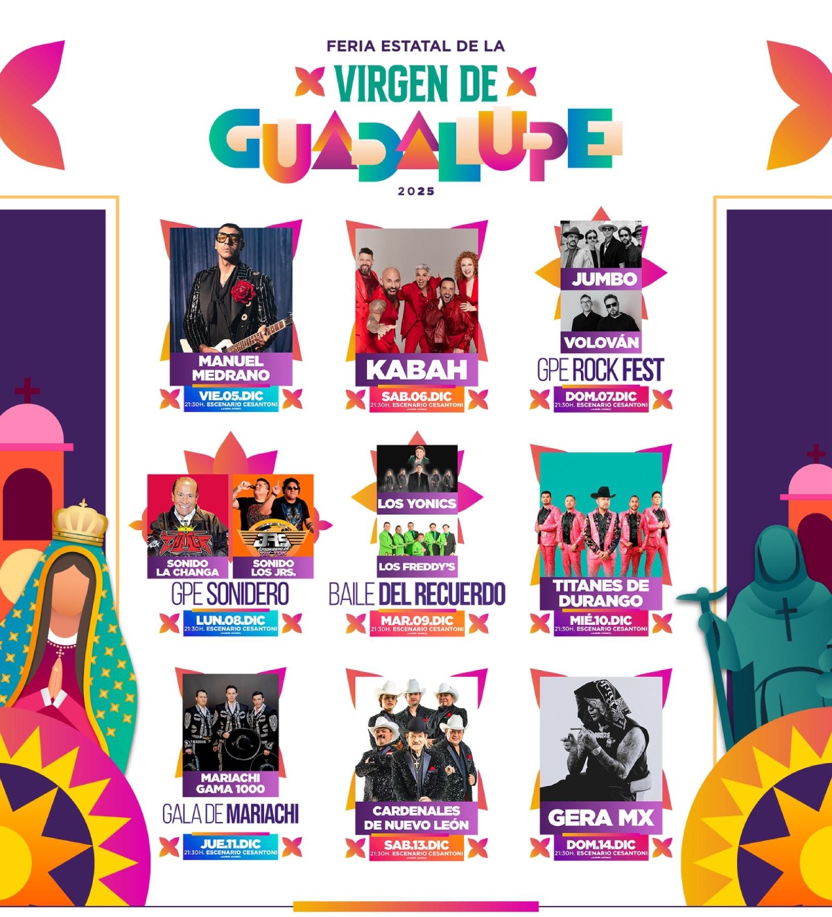 Cartelera Artística - Feria Estatal de la Virgen de Guadalupe 2025