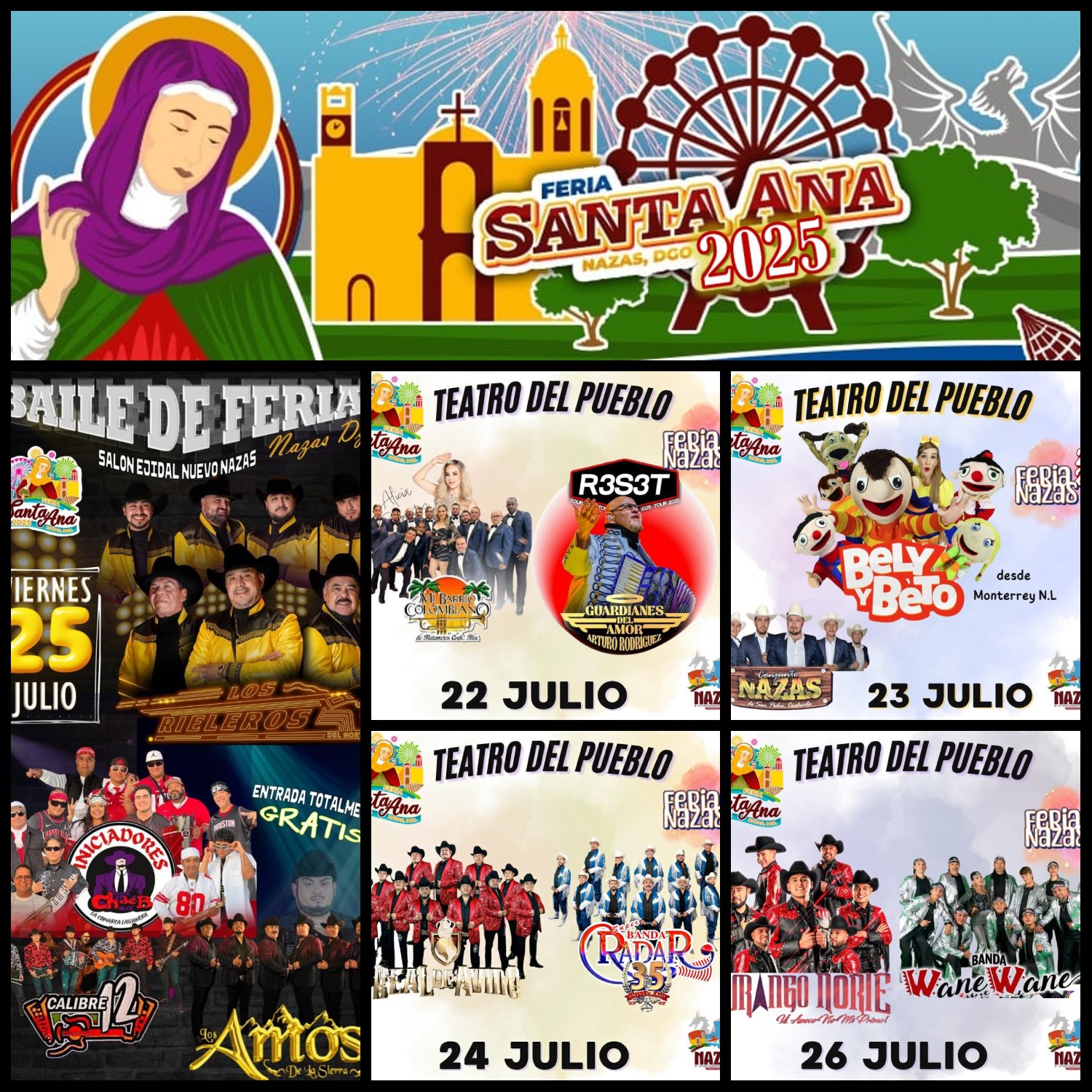 Cartelera artística Feria Santa Ana Nazas 2025
