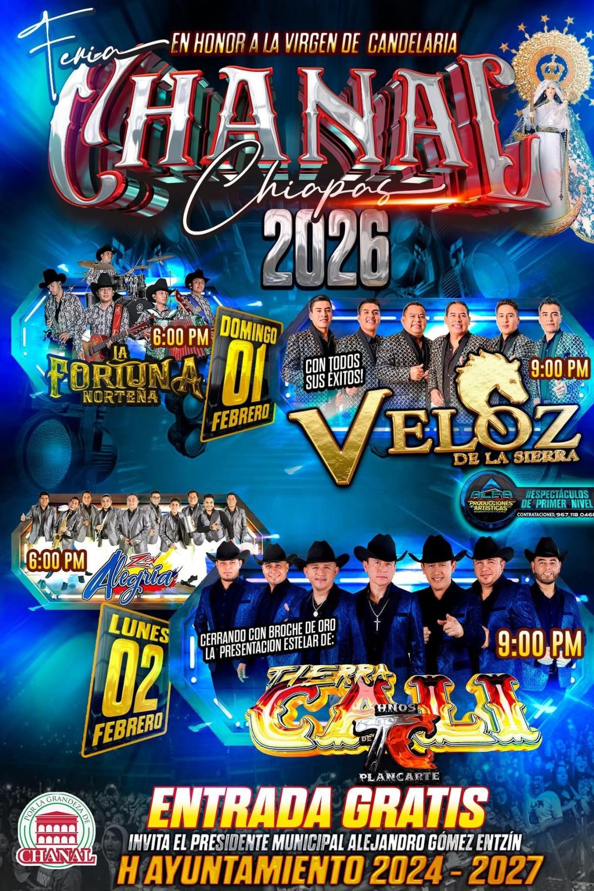 Cartelera Feria Chanal Chiapas 2026