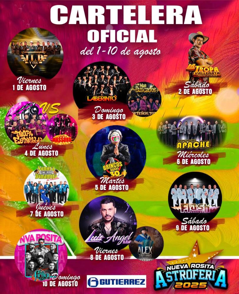 Cartelera artística - Astro Feria Nueva Rosita 2025