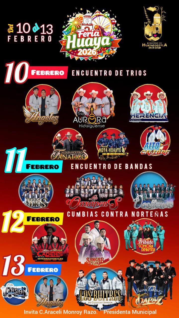 Cartelera artística Feria Huayacocotla 2026