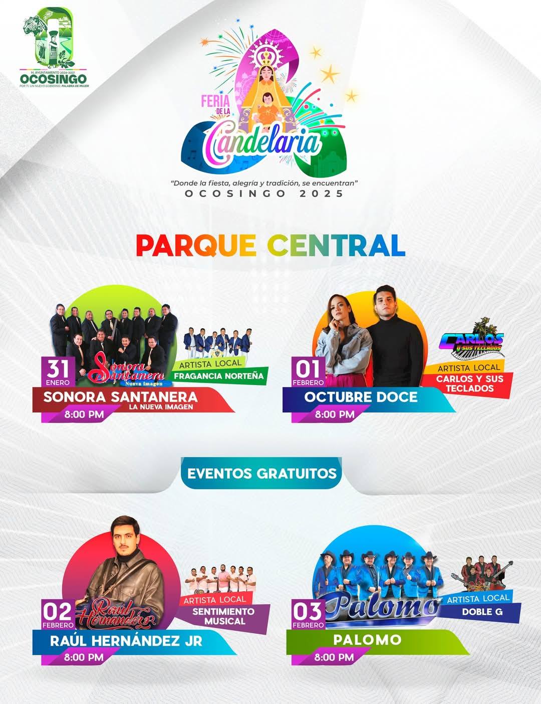 Cartelera Parque Central Feria de la Candelaria Ocosingo 2025