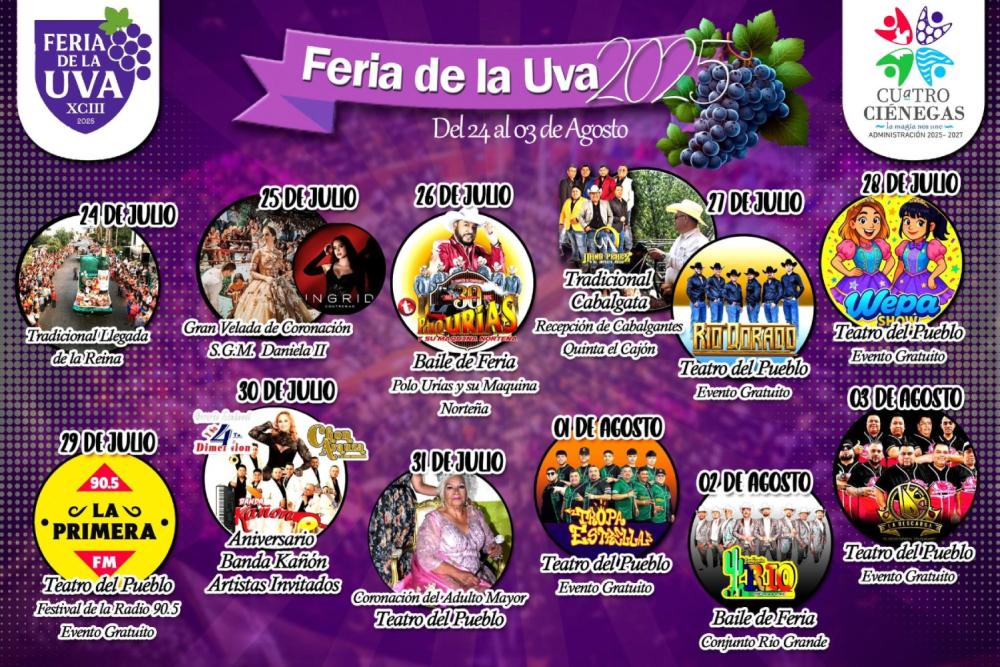 Cartelera artística - Feria de la Uva Cuatro Ciénegas 2025