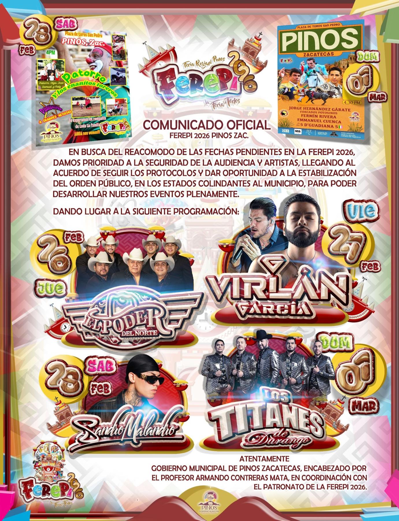 Cartelera Feria Regional de Pinos FEREPI 2026