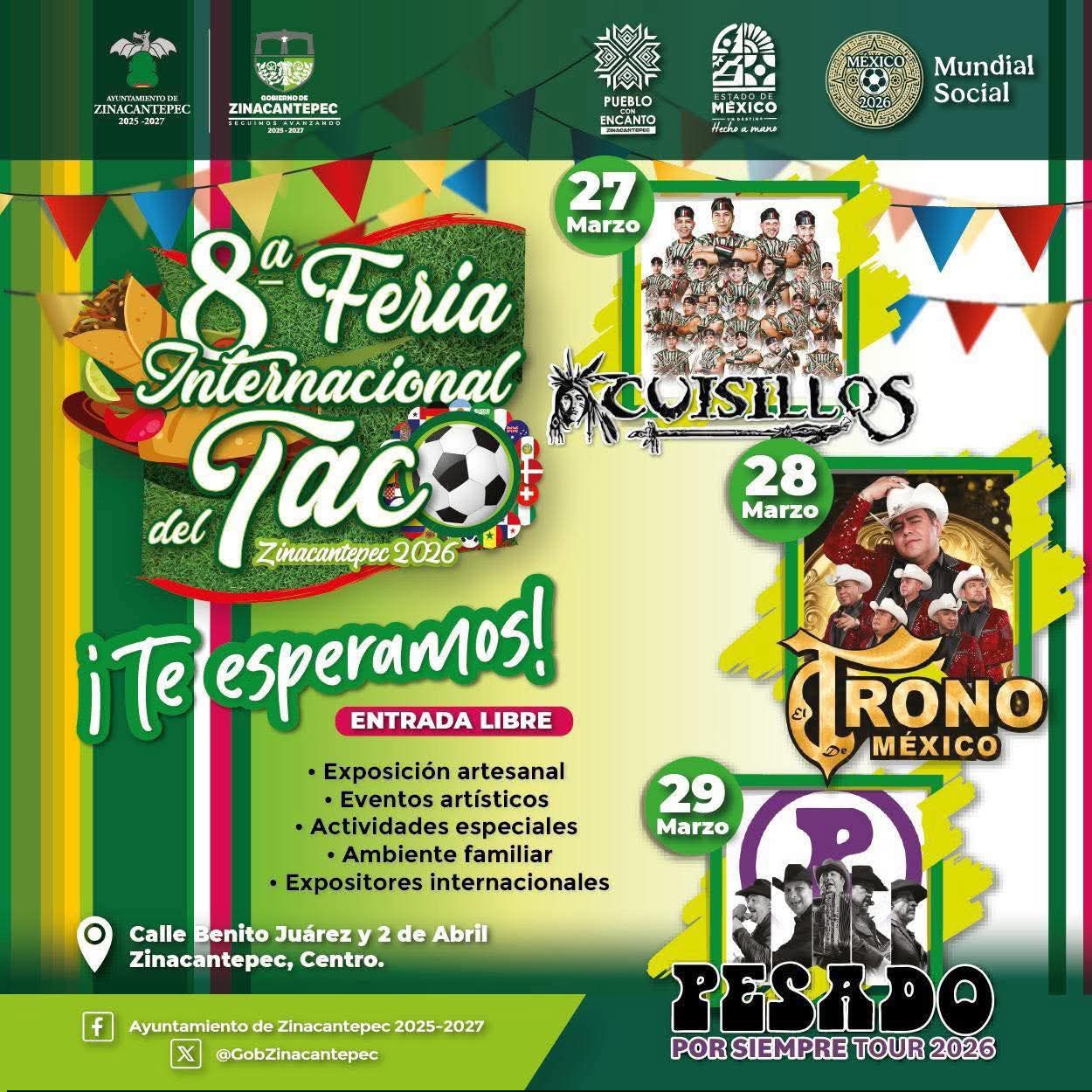 Cartelera artística Feria del Taco Zinacantepec 2026