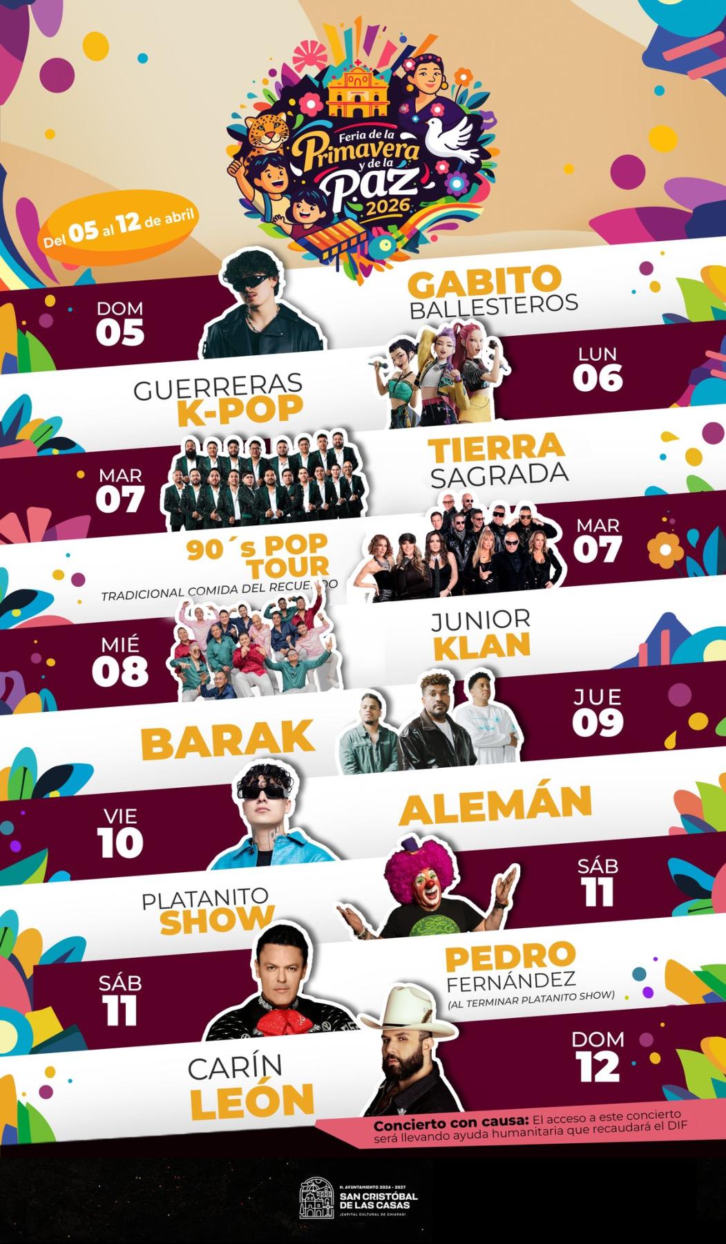 Cartelera estelar Feria de la Primavera y de la Paz San Cristóbal 2026