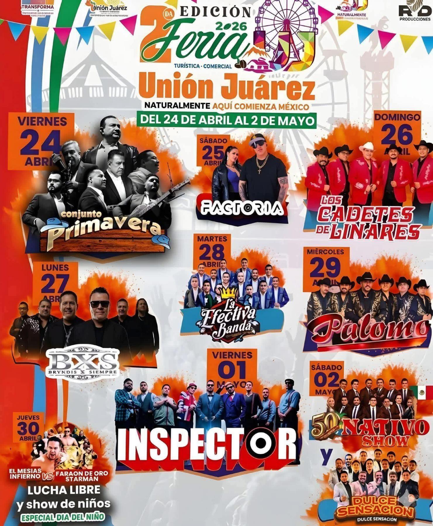 Cartelera artística Feria Unión Juárez 2026