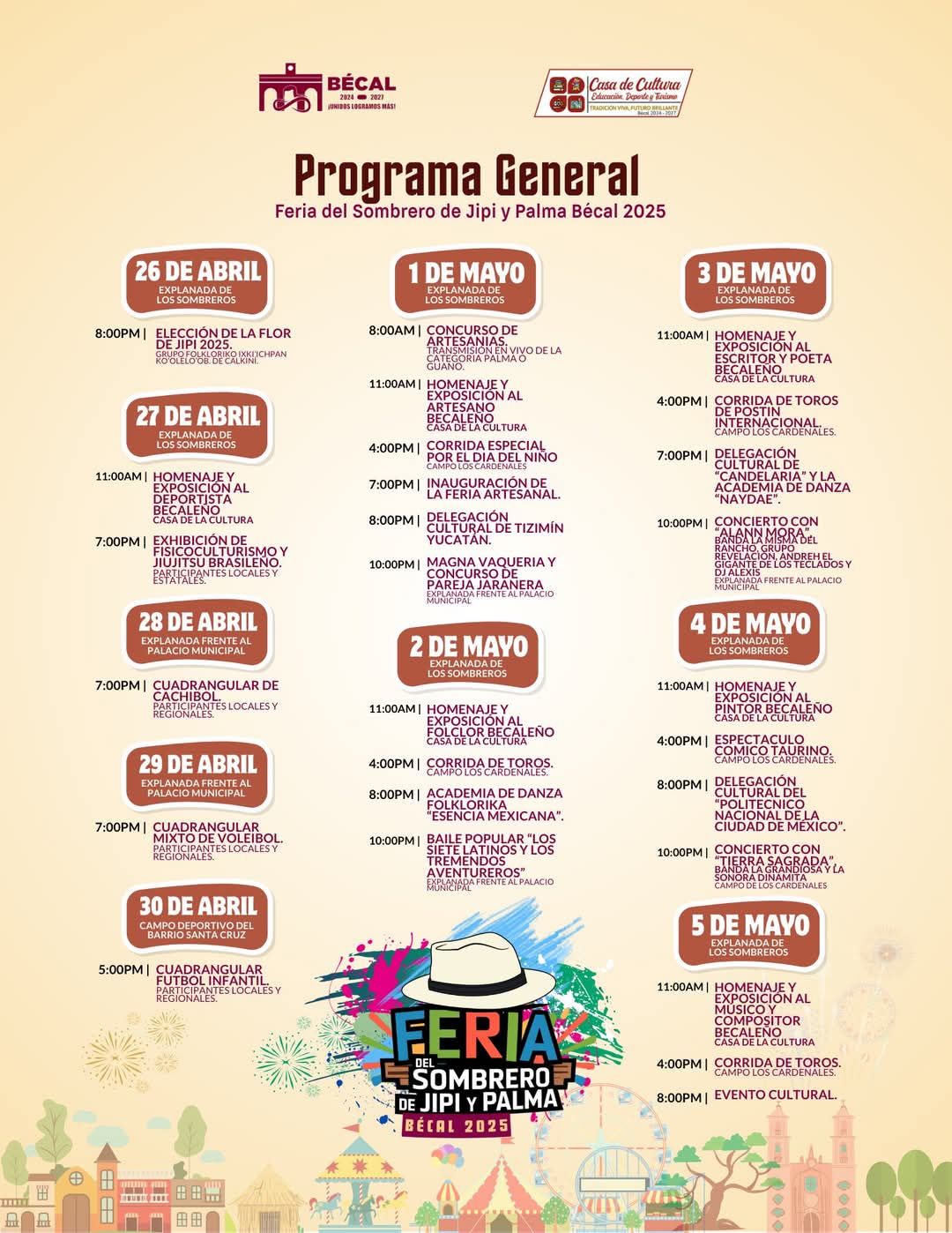 Programa Feria del Sombrero de Jipi y Palma Bécal 2025