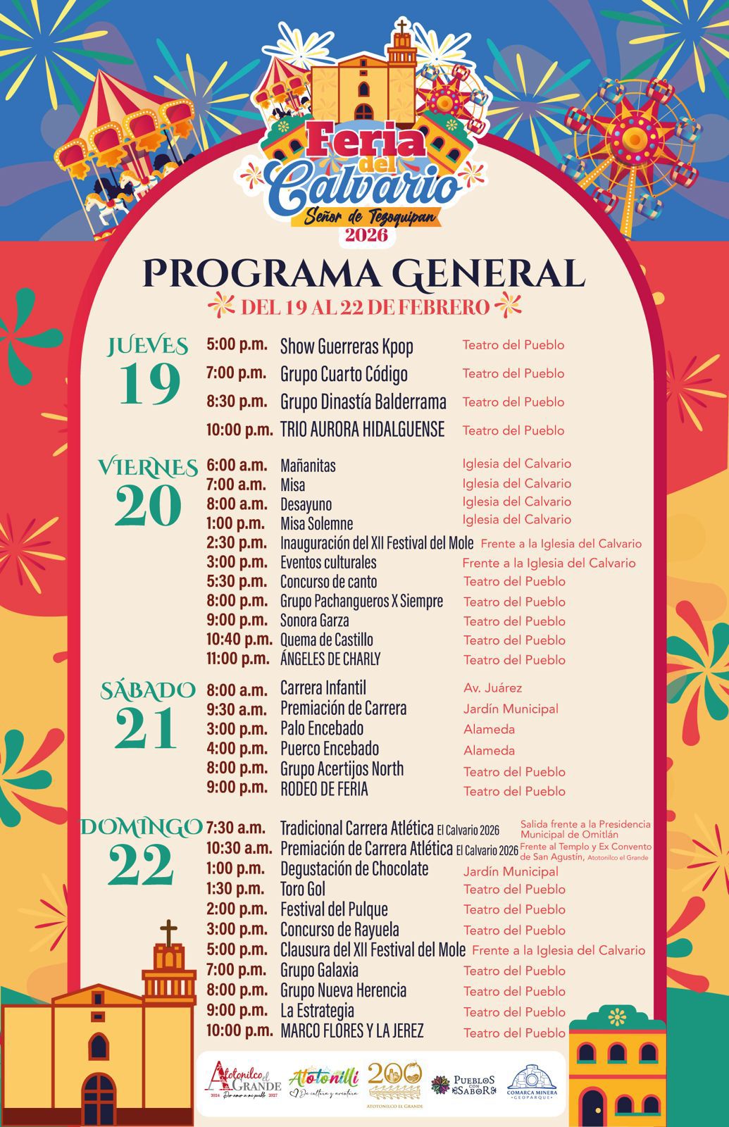 Programa y Cartelera Feria del Calvario Atotonilco El Grande 2026