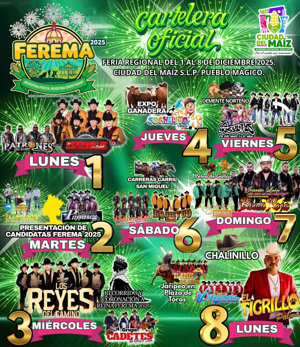 Cartelera Feria Regional Ciudad del Maíz 2025