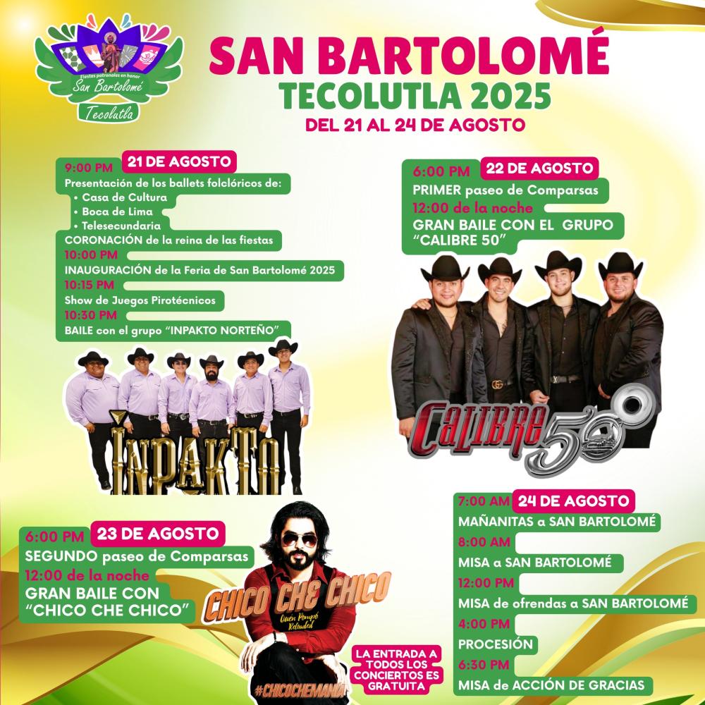 Programa - Fiestas Patronales San Bartolomé Tecolutla 2025