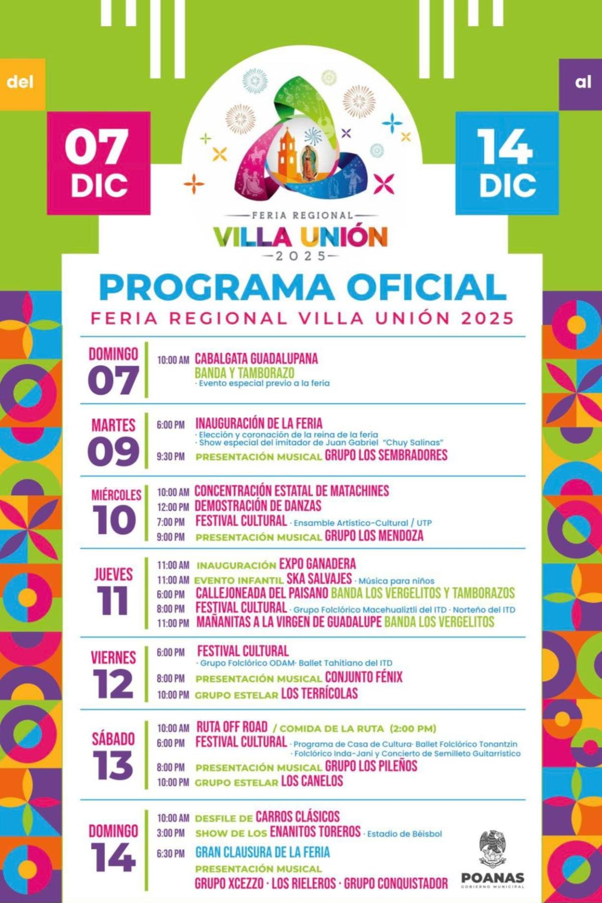 Programa Feria Patronal Villa Unión Poanas 2025