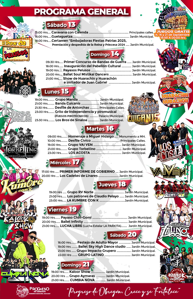 Programa - Fiestas Patrias Progreso de Obregón 2025
