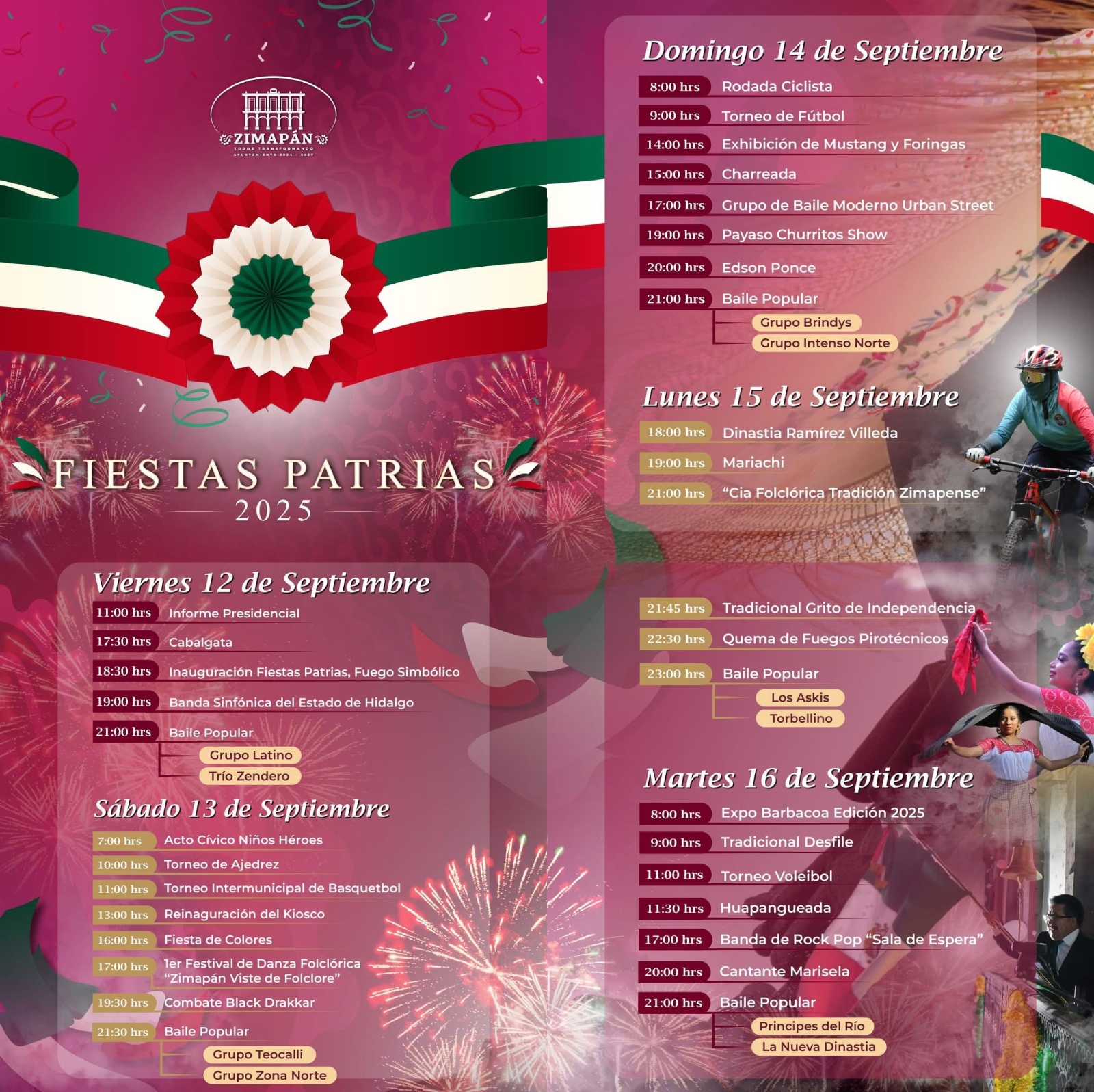 Programa completo Fiestas Patrias Zimapán 2025