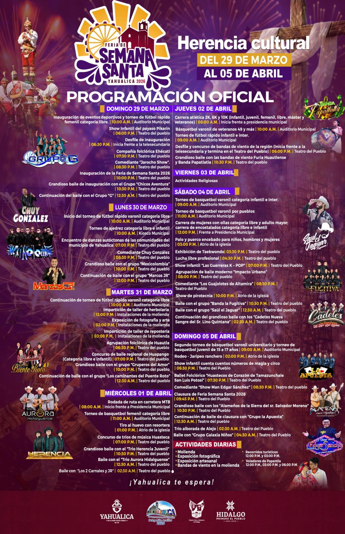 Cartelera artística y programa completo Feria de Semana Santa Yahualica 2026