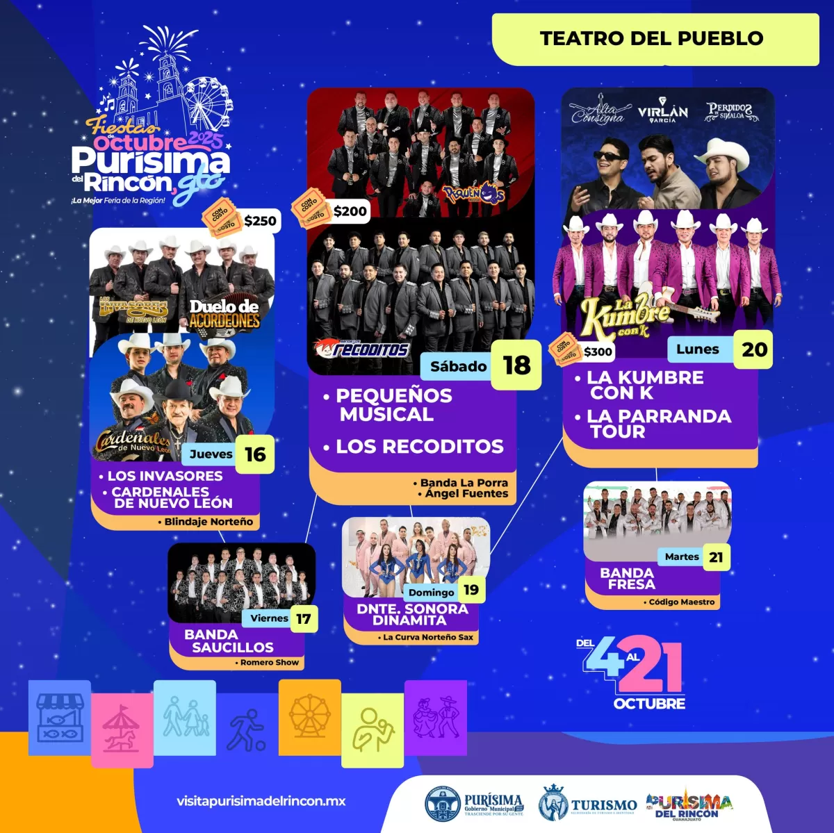 Cartelera artística Fiestas de Octubre Purísima del Rincón 2025